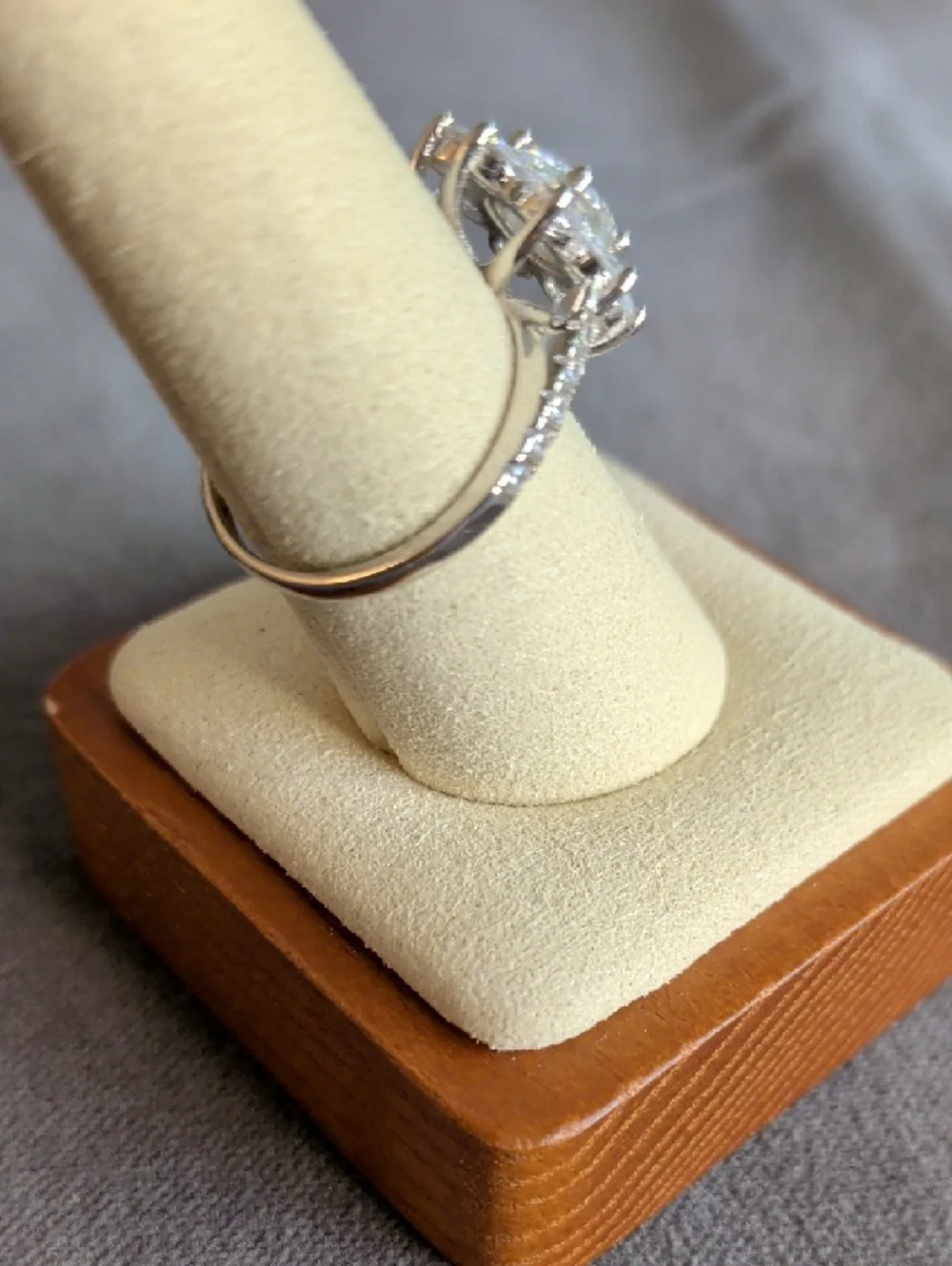 Flower Moissanite Engagement Ring - White Gold Plated Size 7